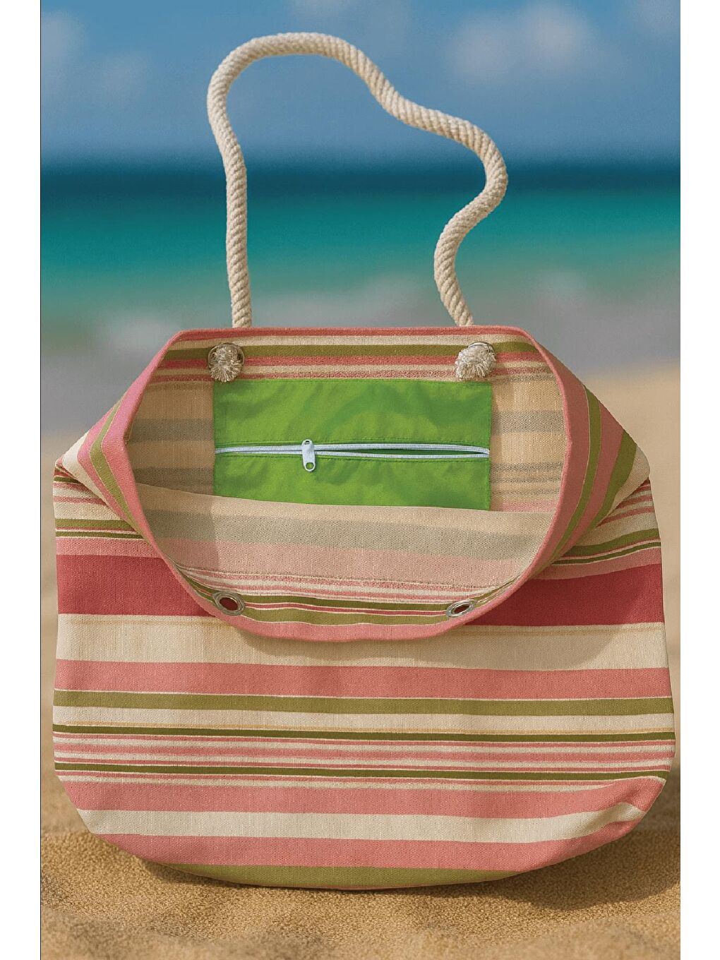 Pembe Çizgili Plaj Çantası-1