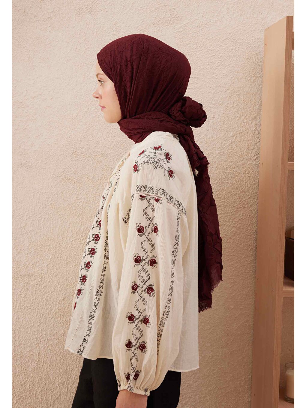 Vual Crash Şal Bordo-3