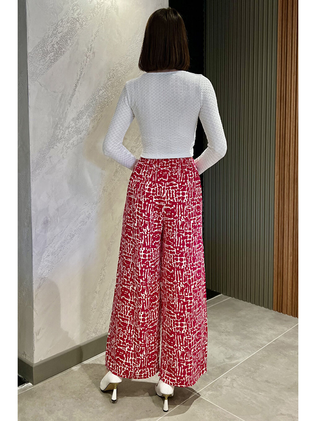 Fuşya Bel Lastikli Kadın Viskon Yürüyüş Pantolonu-2