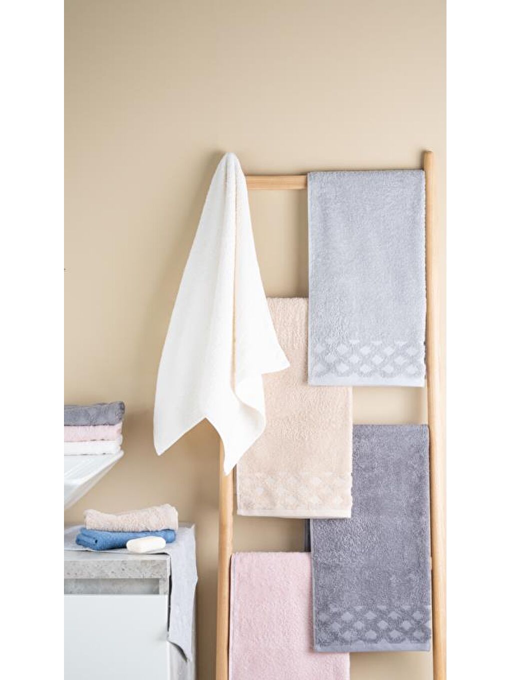 2'li Harem %100 Doğal Pamuklu El / Yüz Havlu Seti 50x90 + 30x50 Cm Lacivert-4