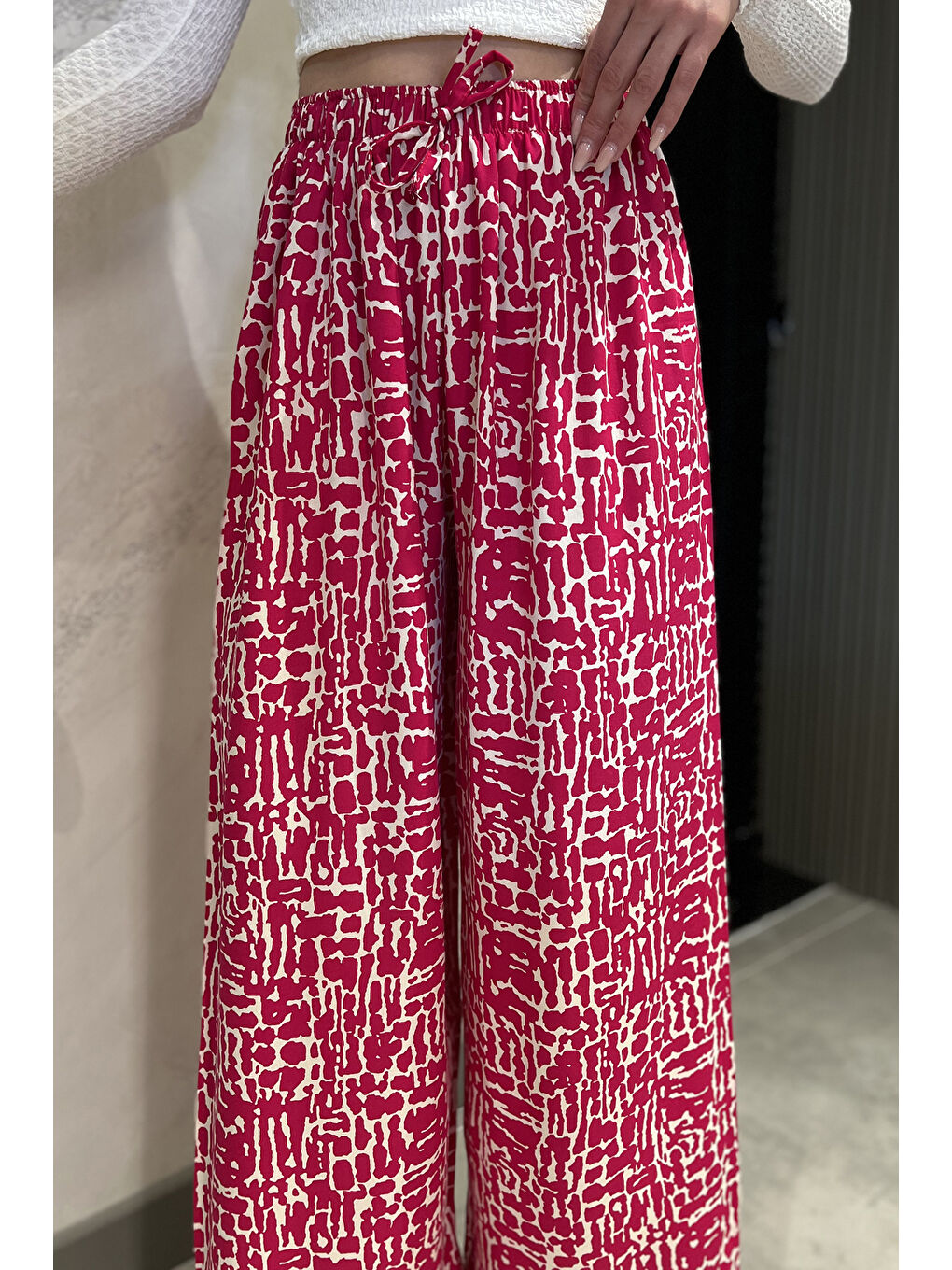 Fuşya Bel Lastikli Kadın Viskon Yürüyüş Pantolonu-3