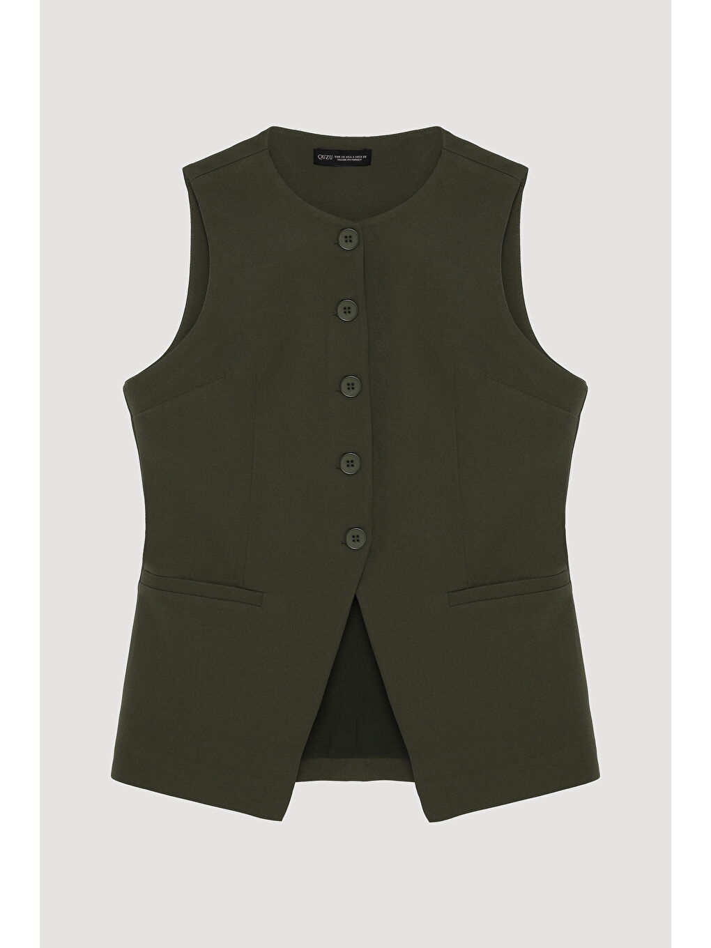 Düğmeli V Kesim Kolsuz Yelek Haki