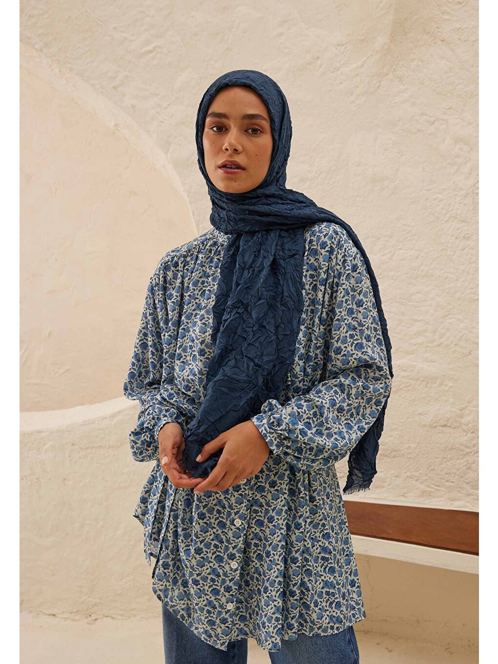 Lacivert Vual Crash Şal Safir-1