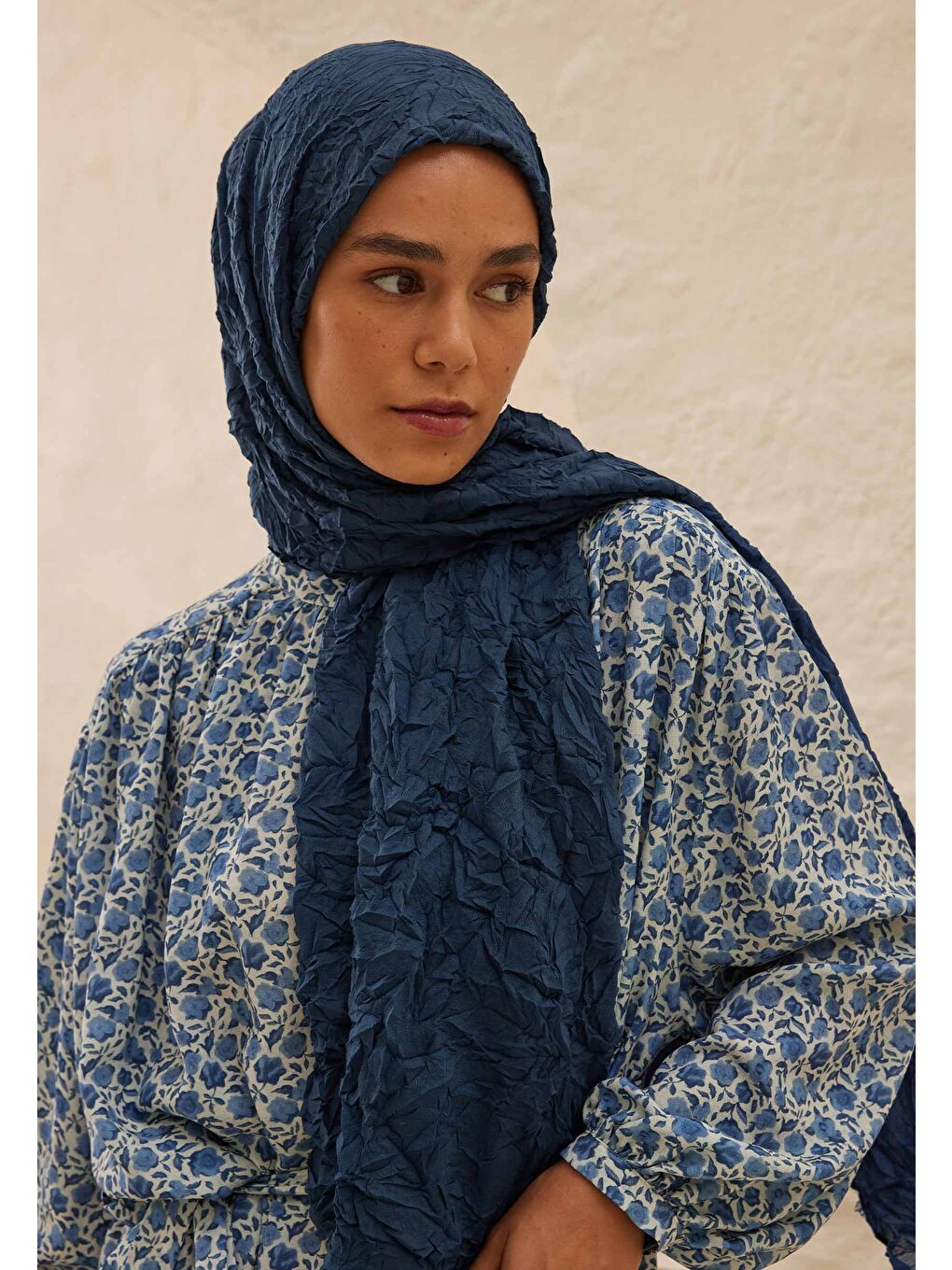 Lacivert Vual Crash Şal Safir-2