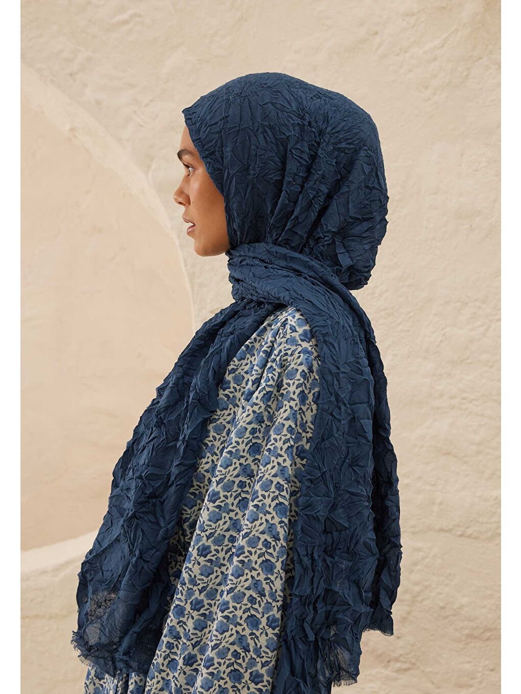 Lacivert Vual Crash Şal Safir-3