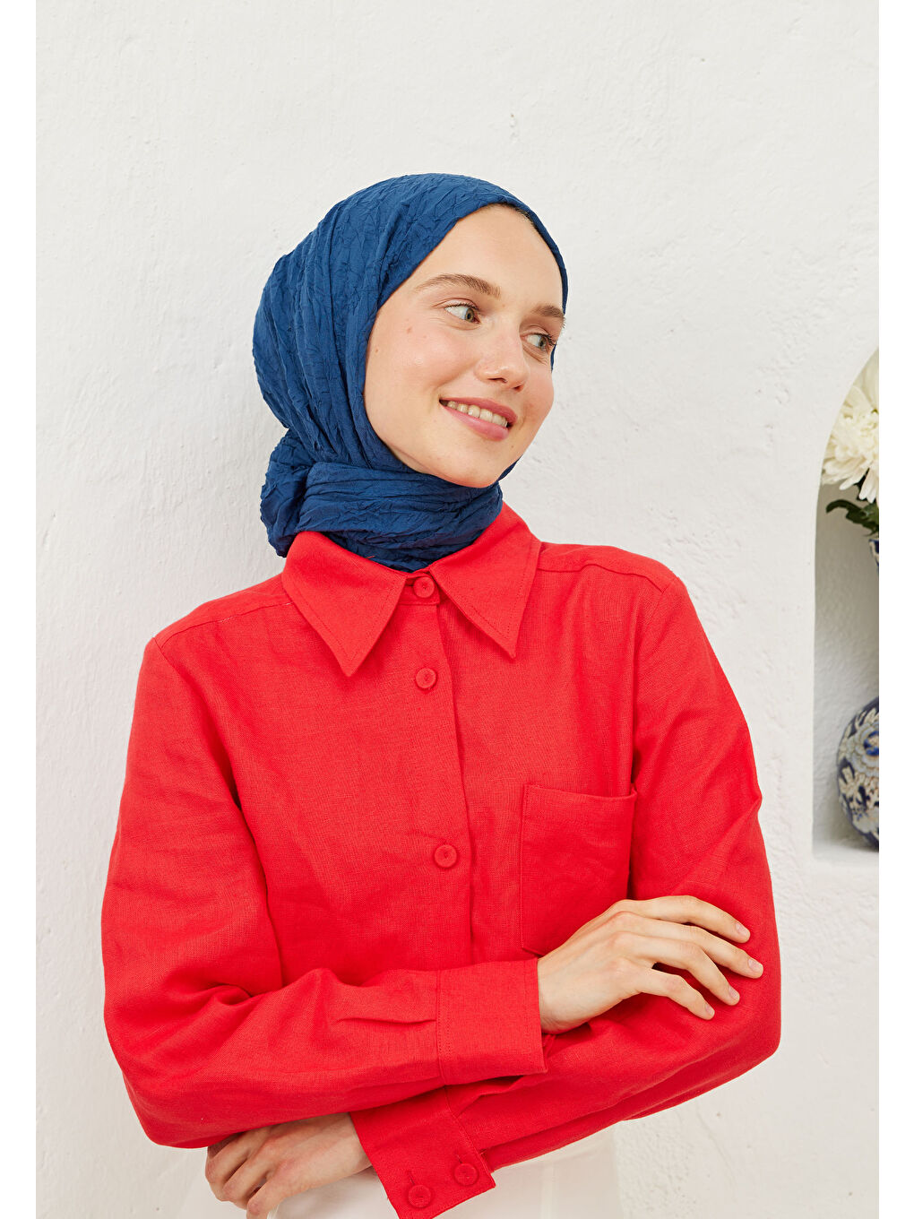 Lacivert Vual Crash Şal Safir-4