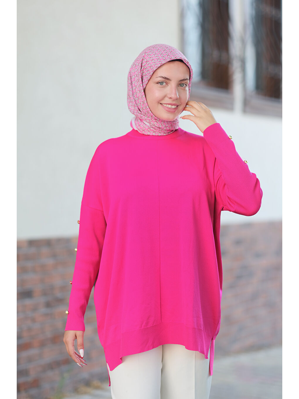 Locco Moda Pembe Kolları Düğme Detaylı Tunik Pembe