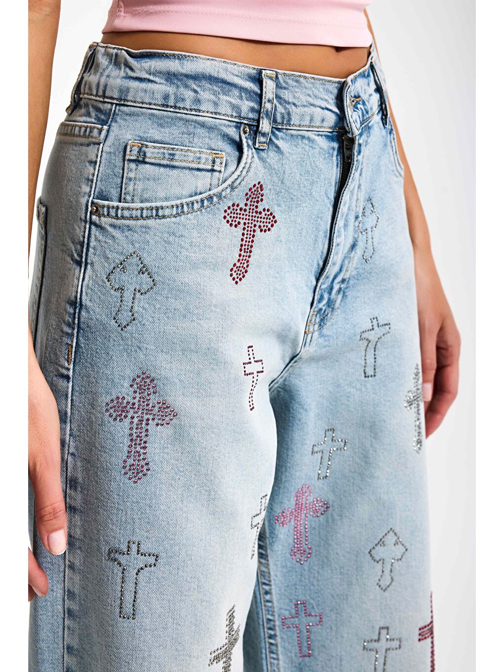 Mavi Kadın Jean Rengi T-4s6-32 Özel Parlak Taşlı Elastan Kumaş Tasarım Denim Jean-1