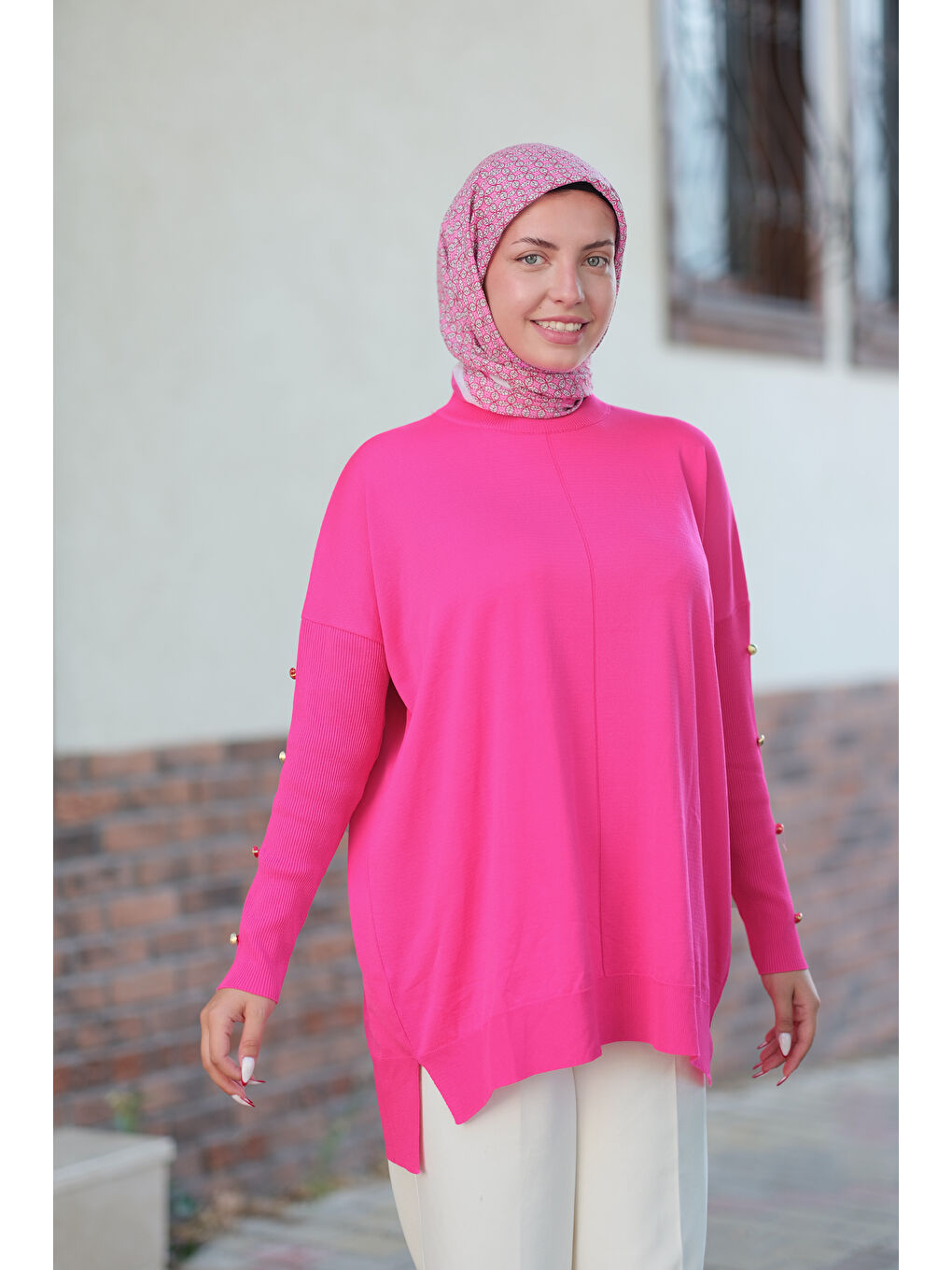 Locco Moda Pembe Kolları Düğme Detaylı Tunik Pembe - 1