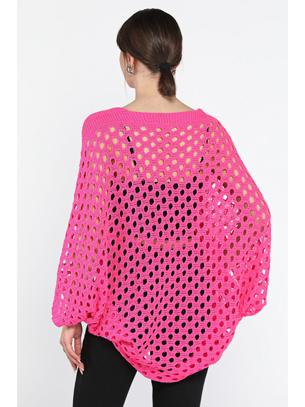 Fuşya Ajurlu Kadın Triko Bluz-2