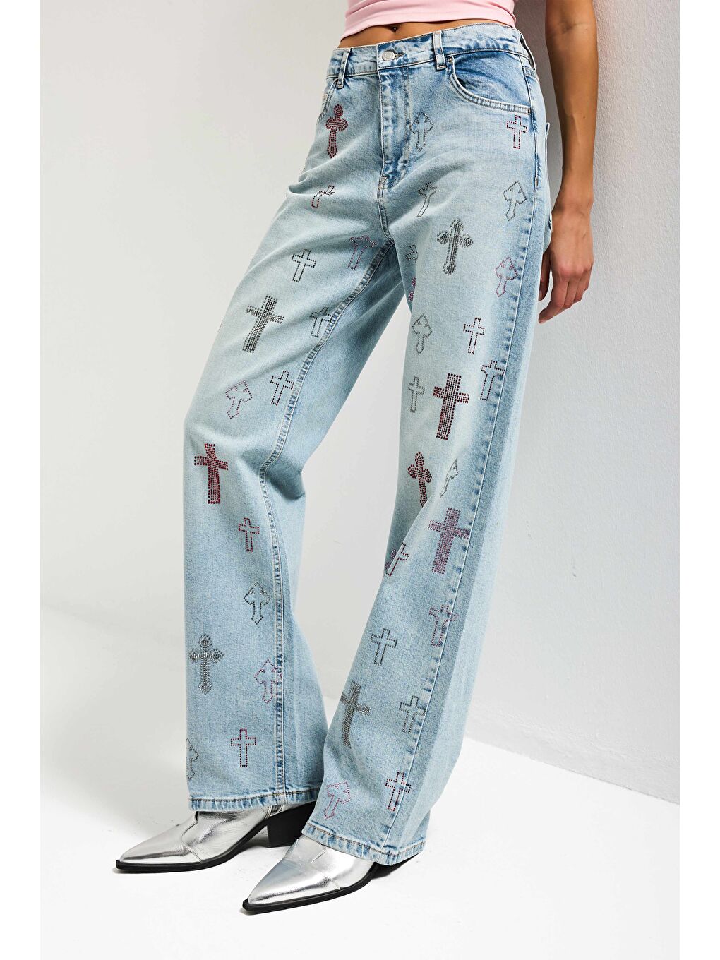 Mavi Kadın Jean Rengi T-4s6-32 Özel Parlak Taşlı Elastan Kumaş Tasarım Denim Jean-2