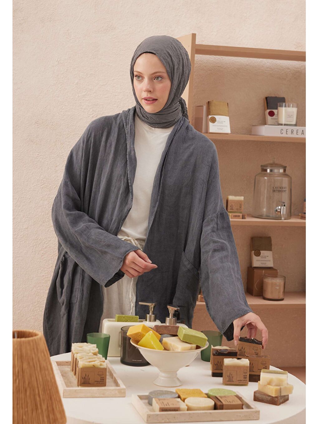 Gri Vual Crash Şal Duman