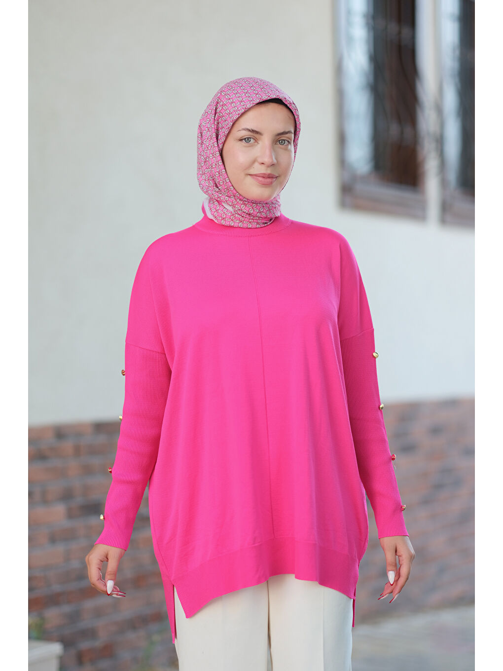 Locco Moda Pembe Kolları Düğme Detaylı Tunik Pembe - 2