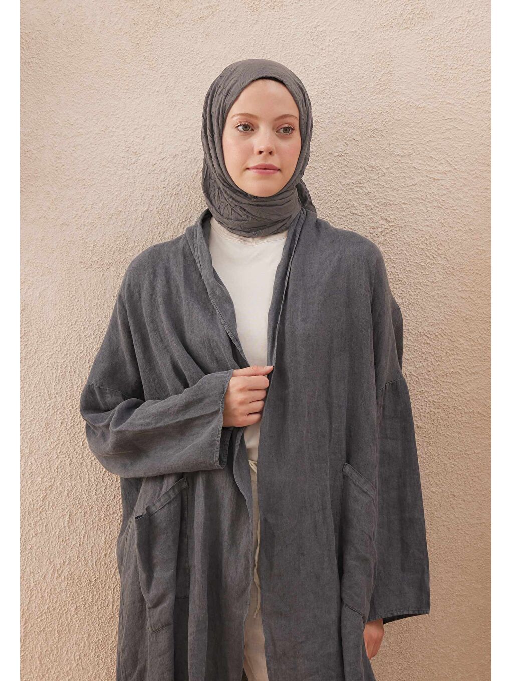 Gri Vual Crash Şal Duman-1