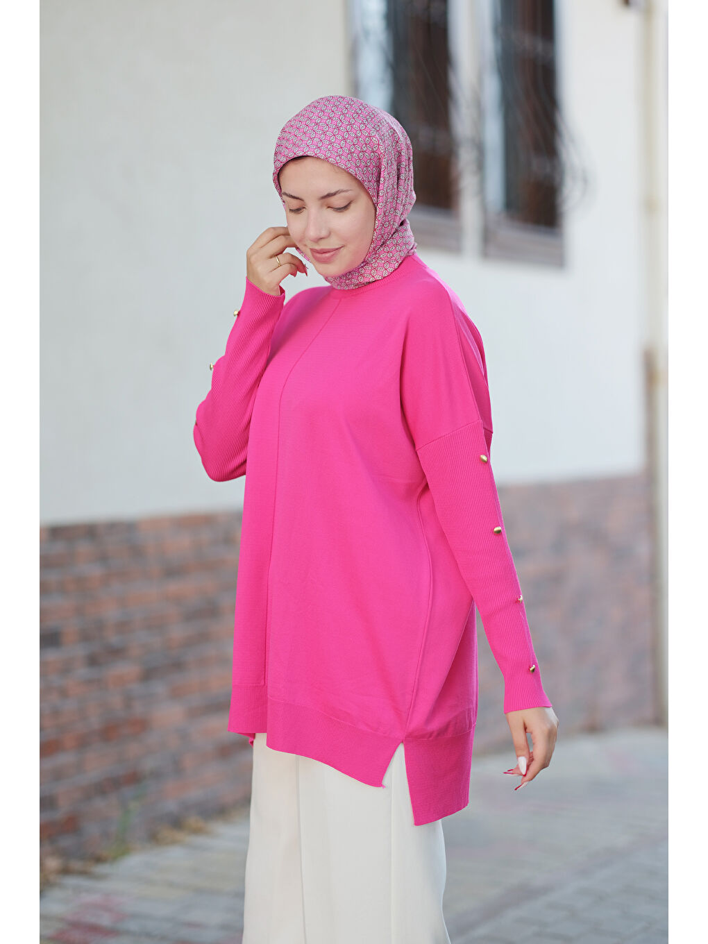 Locco Moda Pembe Kolları Düğme Detaylı Tunik Pembe - 3