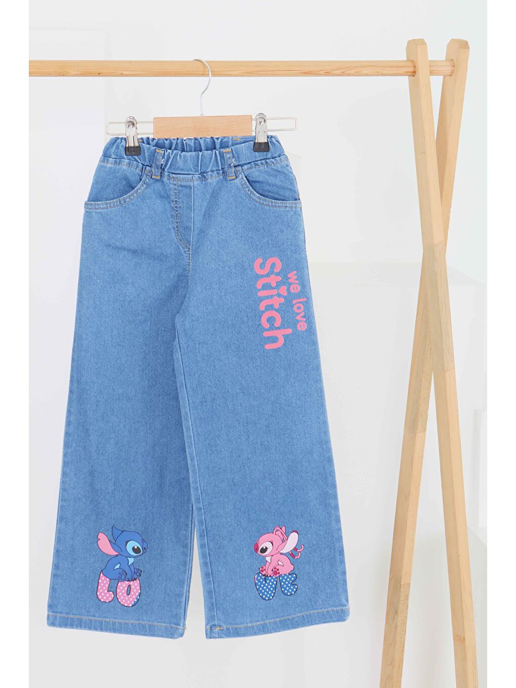 Kız Çocuk Mavi Baskılı Jean Pantolon - 27453