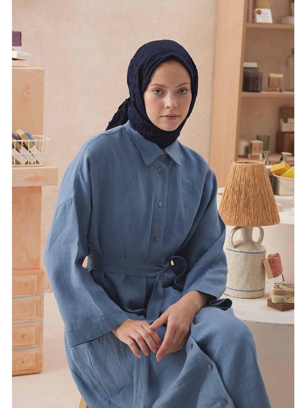 Vual Crash Şal Lacivert-1