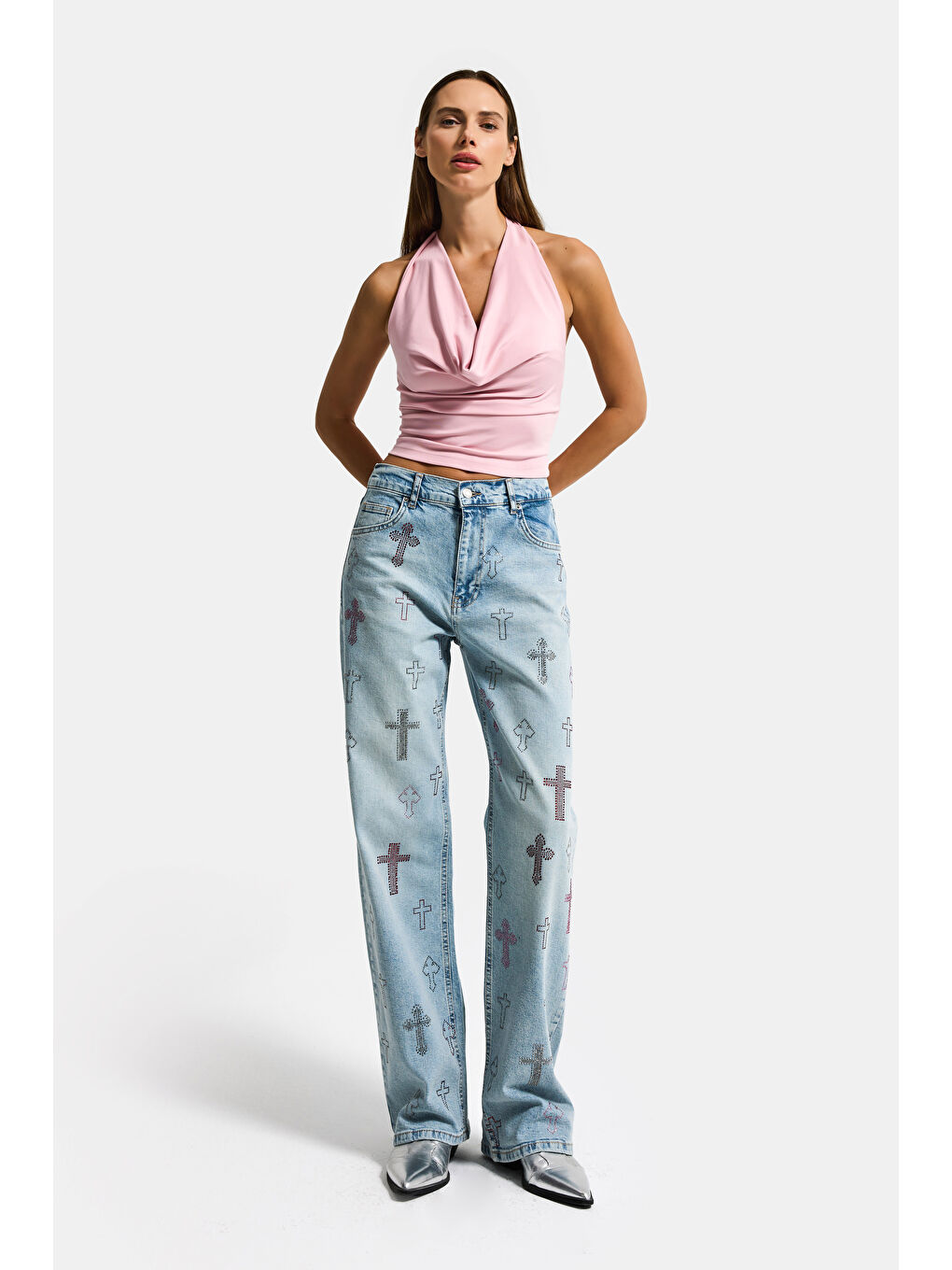 Mavi Kadın Jean Rengi T-4s6-32 Özel Parlak Taşlı Elastan Kumaş Tasarım Denim Jean-5