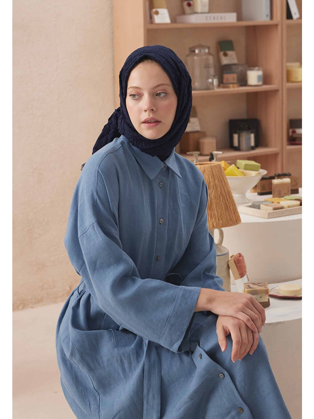 Vual Crash Şal Lacivert-2