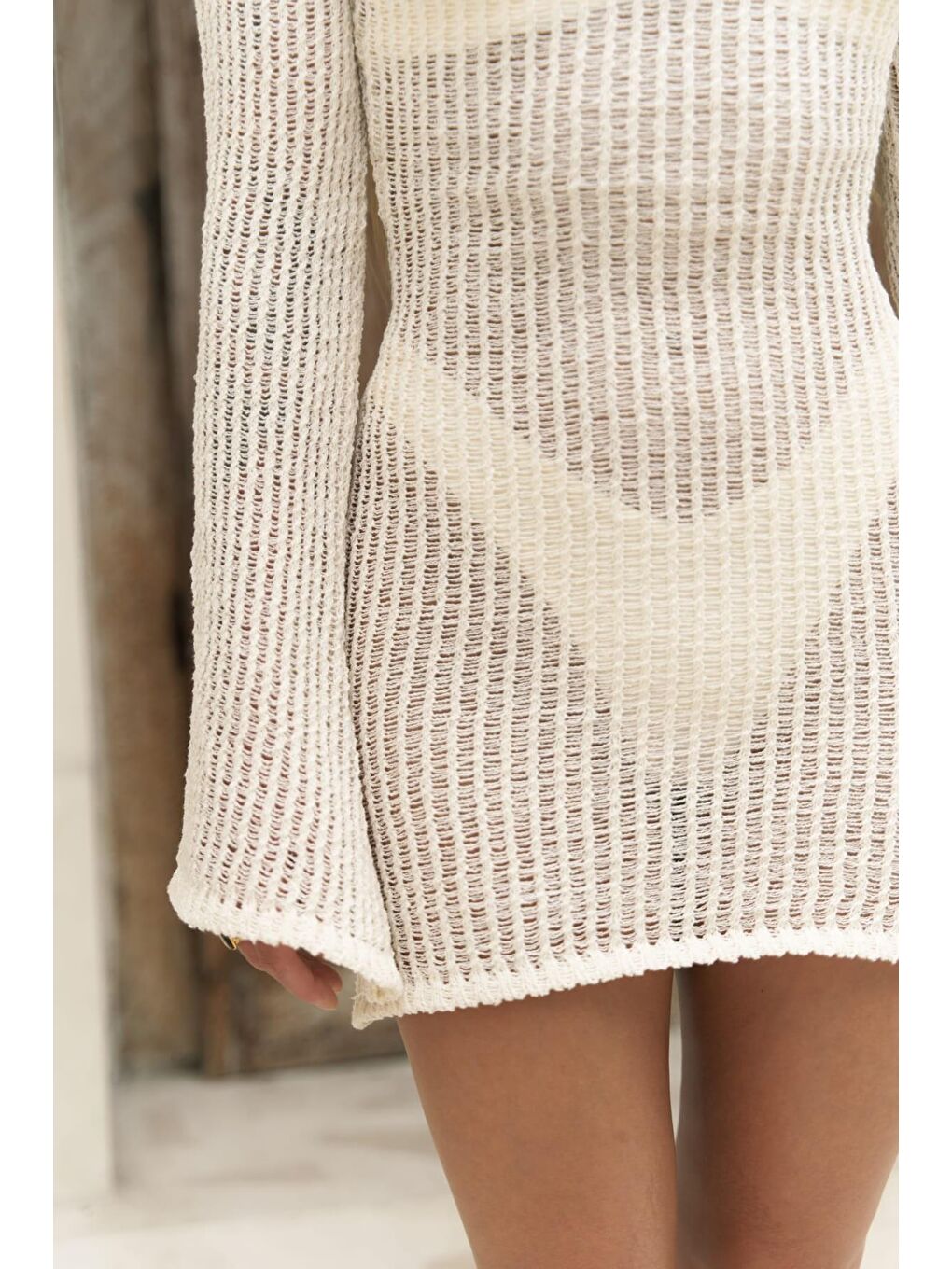 Fausta Bej Kısa Triko Elbise-5