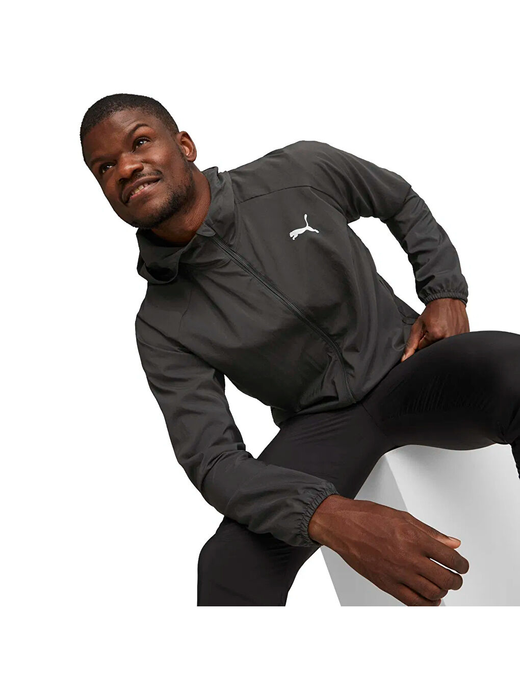 Run Favorite Hooded Erkek Siyah Kapüşonlu Fermuarlı Sweatshirt