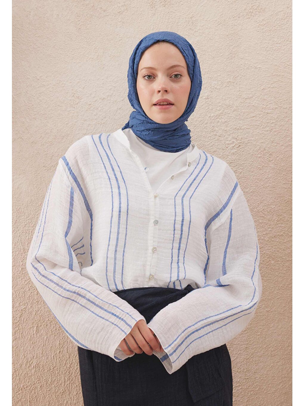 Lacivert Vual Crash Şal İndigo-1