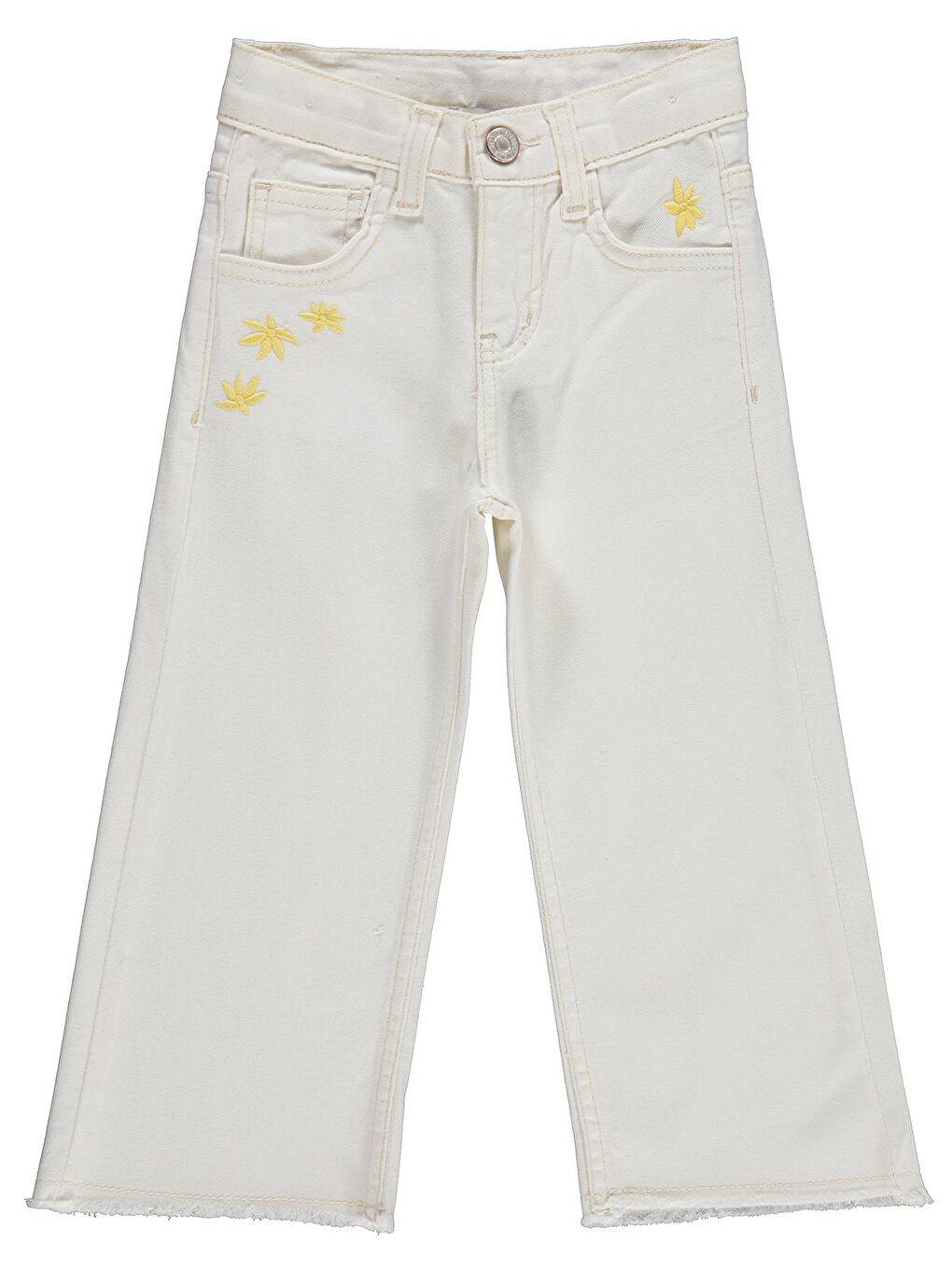 Girls Çiçek Nakışlı 2-5 Yaş Pantolon - Kırık Beyaz