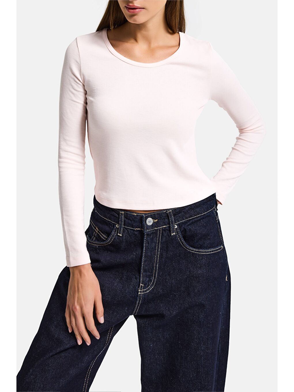 Kadın Toz Pembe w5 %100 Organik Pamuk Esnek Rahat Kesim Bluz-3