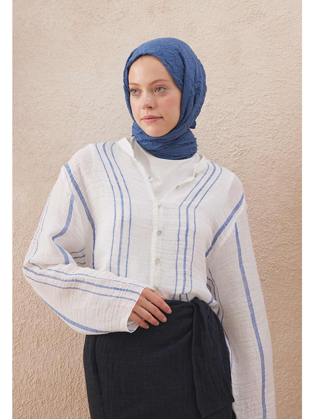 Lacivert Vual Crash Şal İndigo-2