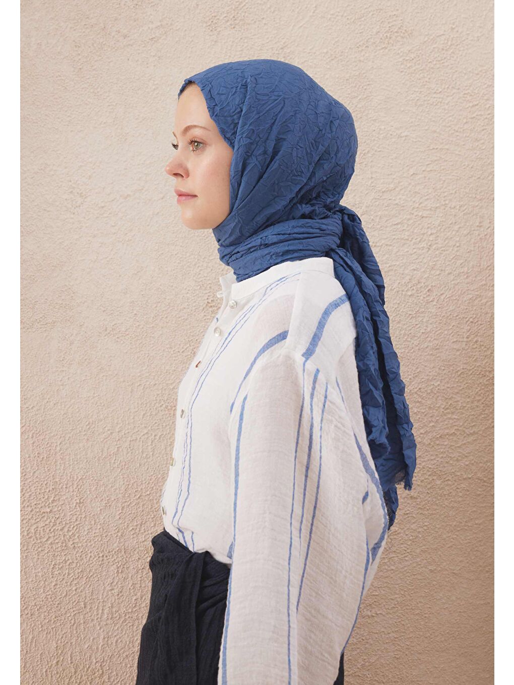 Lacivert Vual Crash Şal İndigo-3