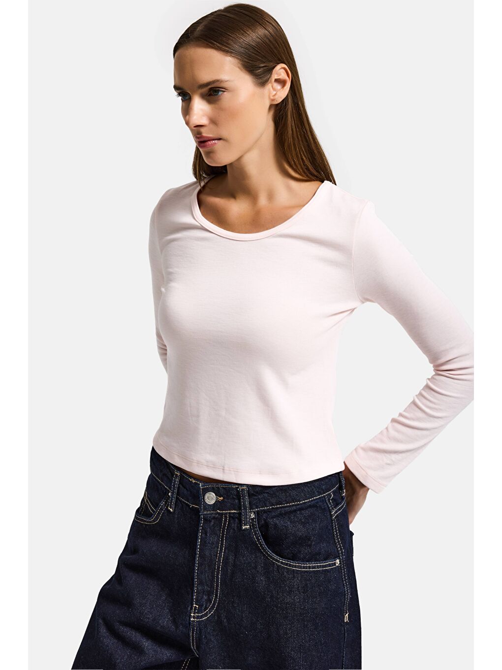 Kadın Toz Pembe w5 %100 Organik Pamuk Esnek Rahat Kesim Bluz-4