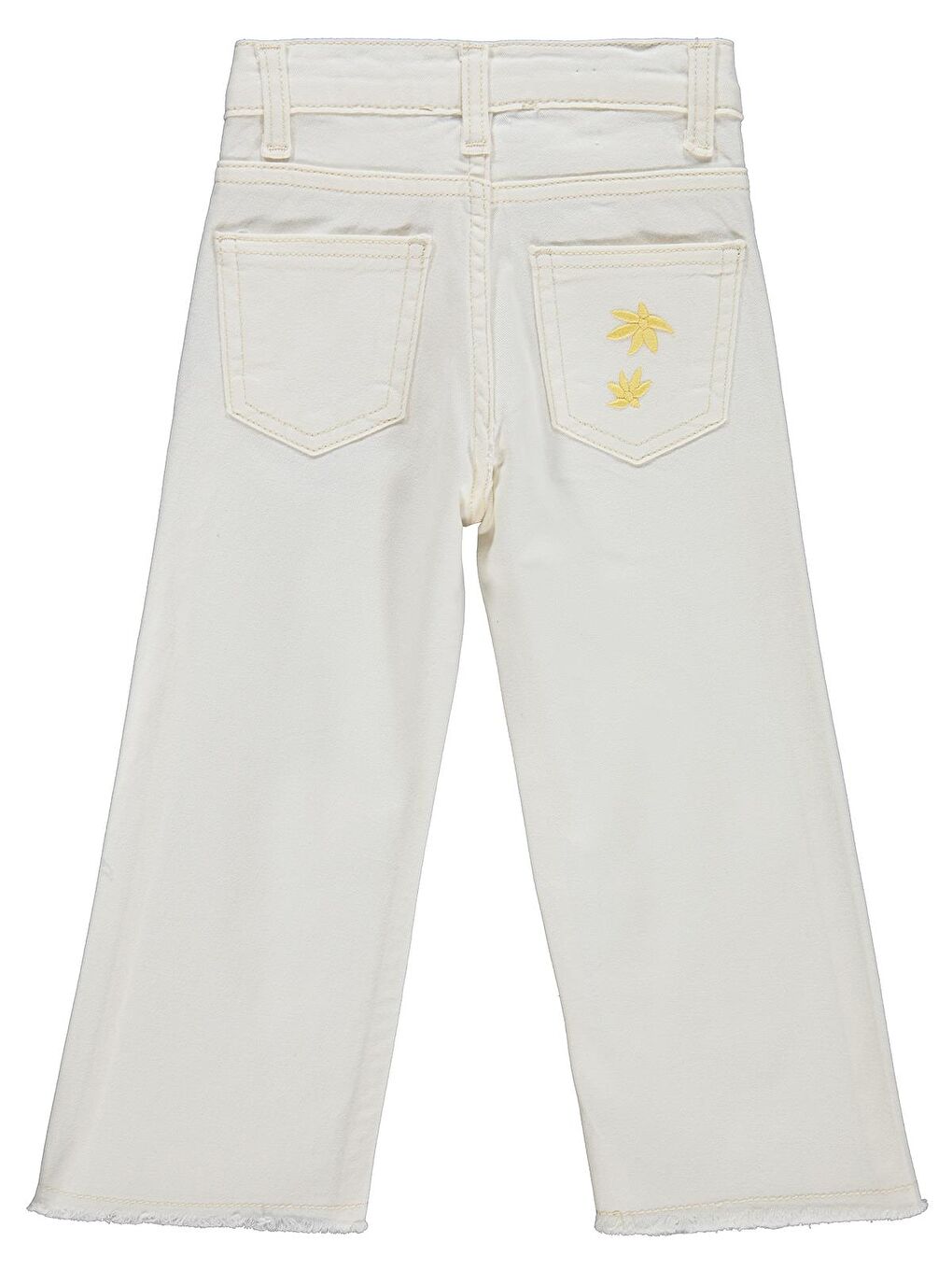 Girls Çiçek Nakışlı 2-5 Yaş Pantolon - Kırık Beyaz-1