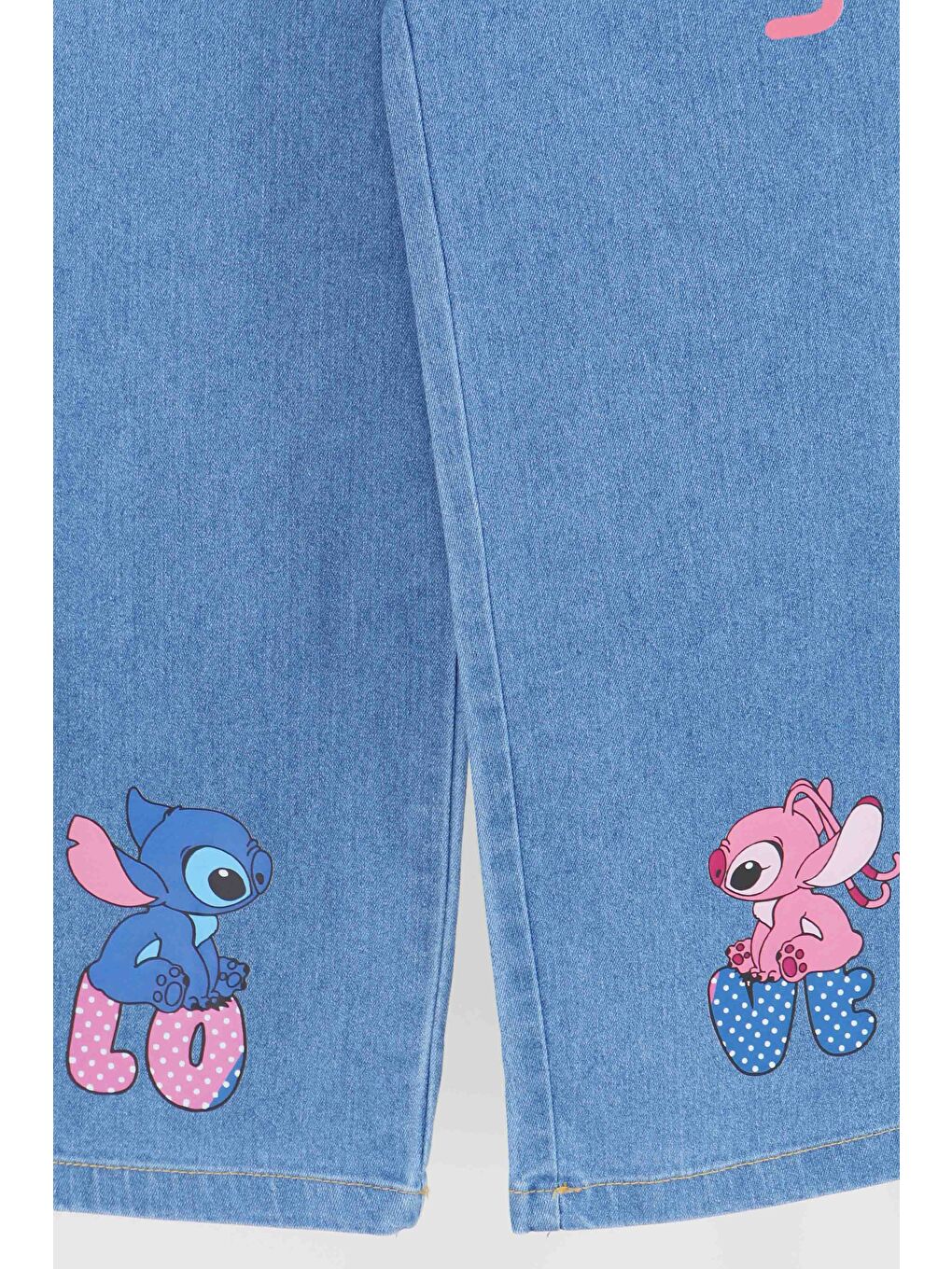 Kız Çocuk Mavi Baskılı Jean Pantolon - 27453-2