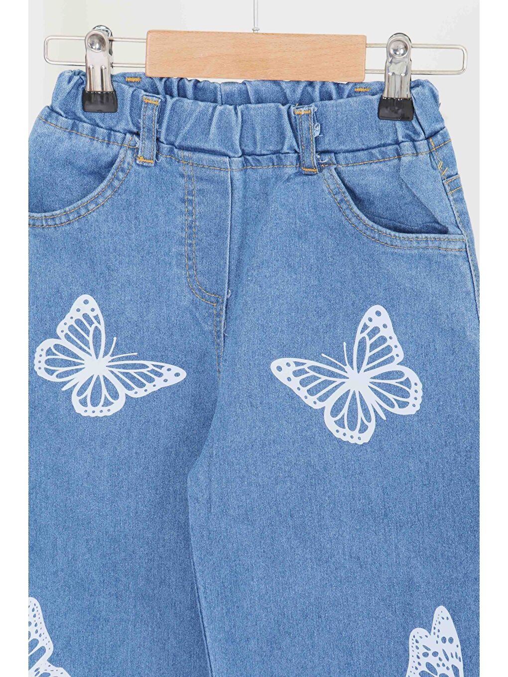 Kız Çocuk Mavi Baskılı Jean Pantolon - 27454-1