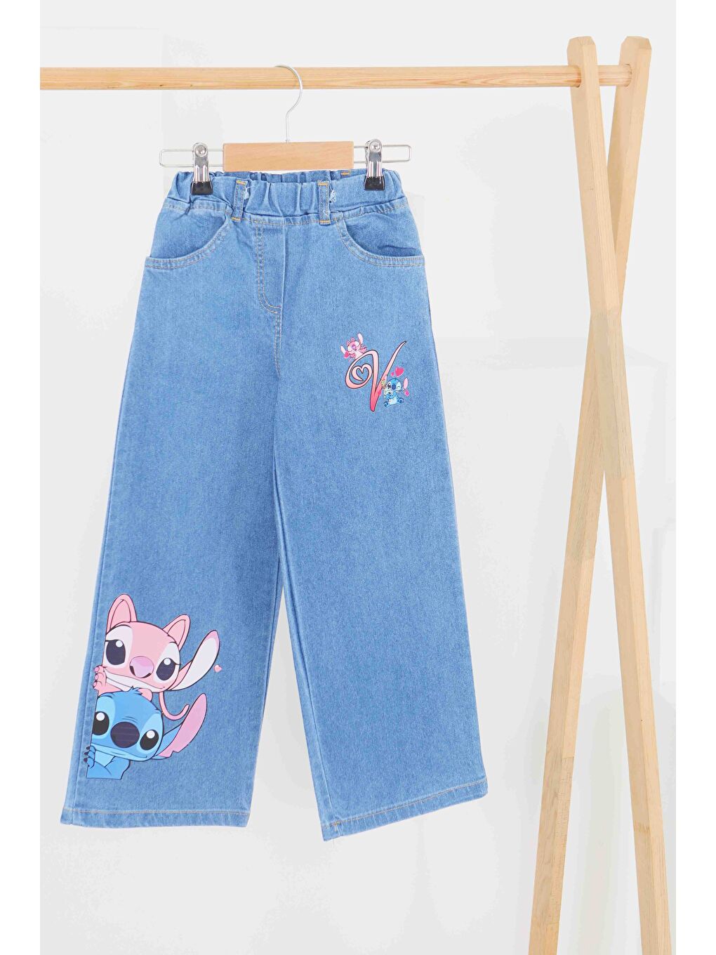 Kız Çocuk Mavi Baskılı Jean Pantolon - 27456