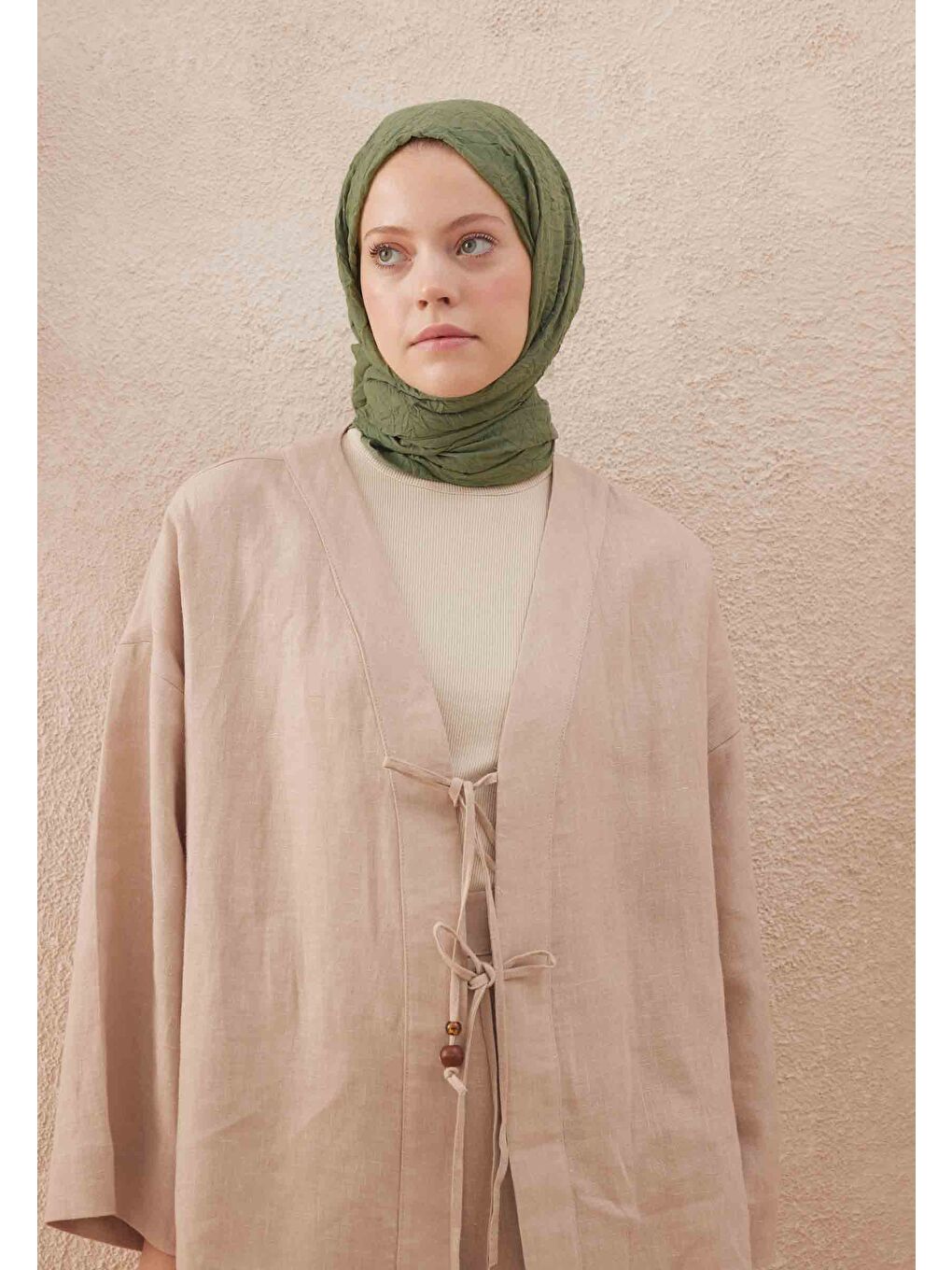 Yeşil Vual Crash Şal Yaprak-2