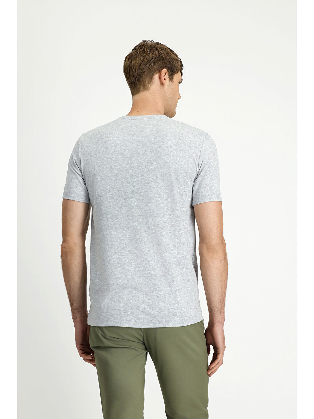 Gri Bisiklet Yaka Slim Fit Dar Kesim Süprem Pamuklu Tişört-3