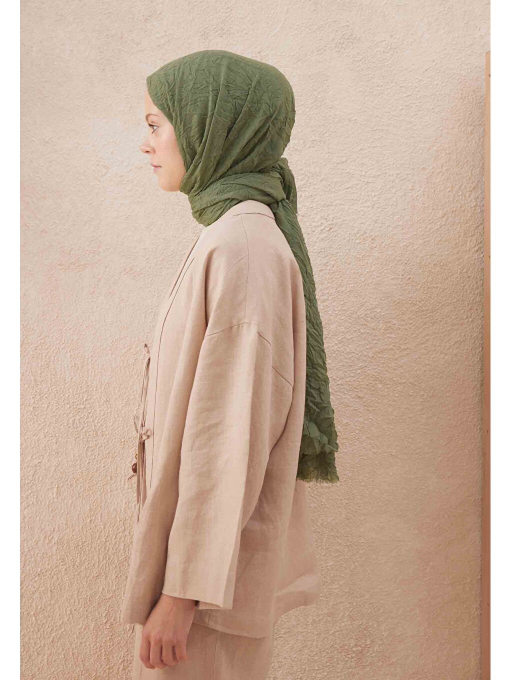 Yeşil Vual Crash Şal Yaprak-3