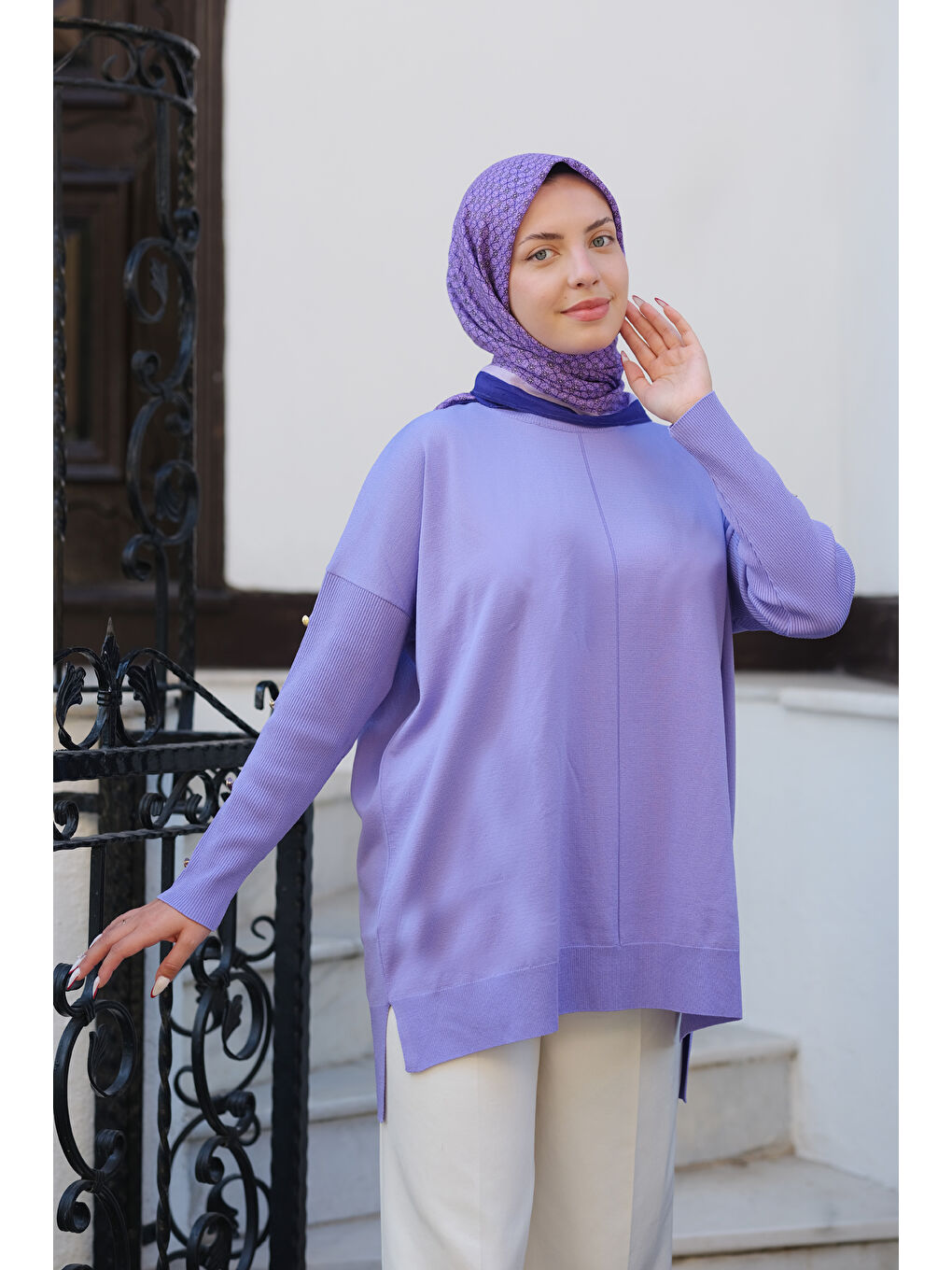 Locco Moda Lila Kolları Düğme Detaylı Tunik Lila - 1