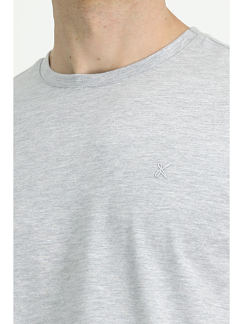 Gri Bisiklet Yaka Slim Fit Dar Kesim Süprem Pamuklu Tişört-4