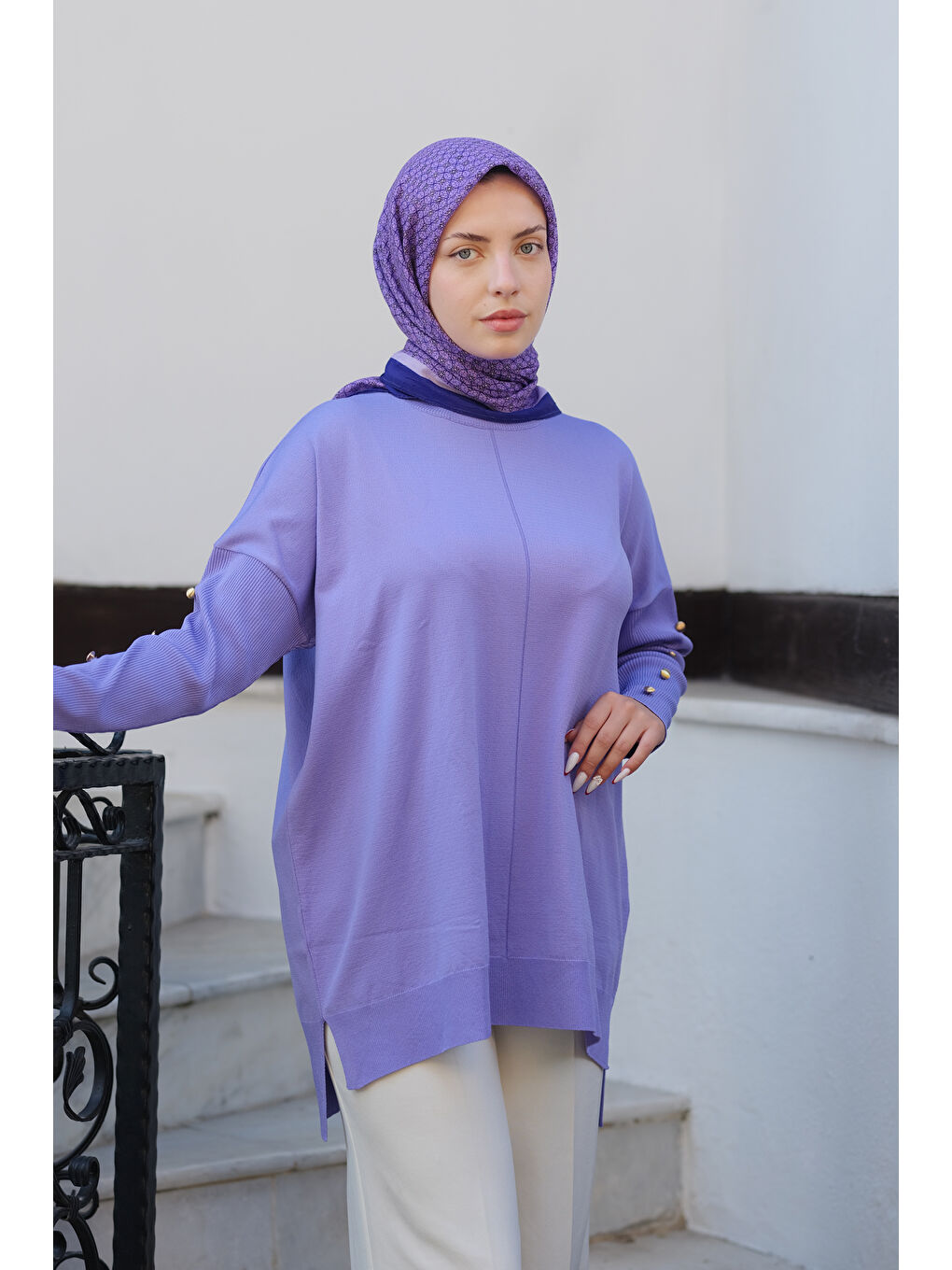 Locco Moda Lila Kolları Düğme Detaylı Tunik Lila