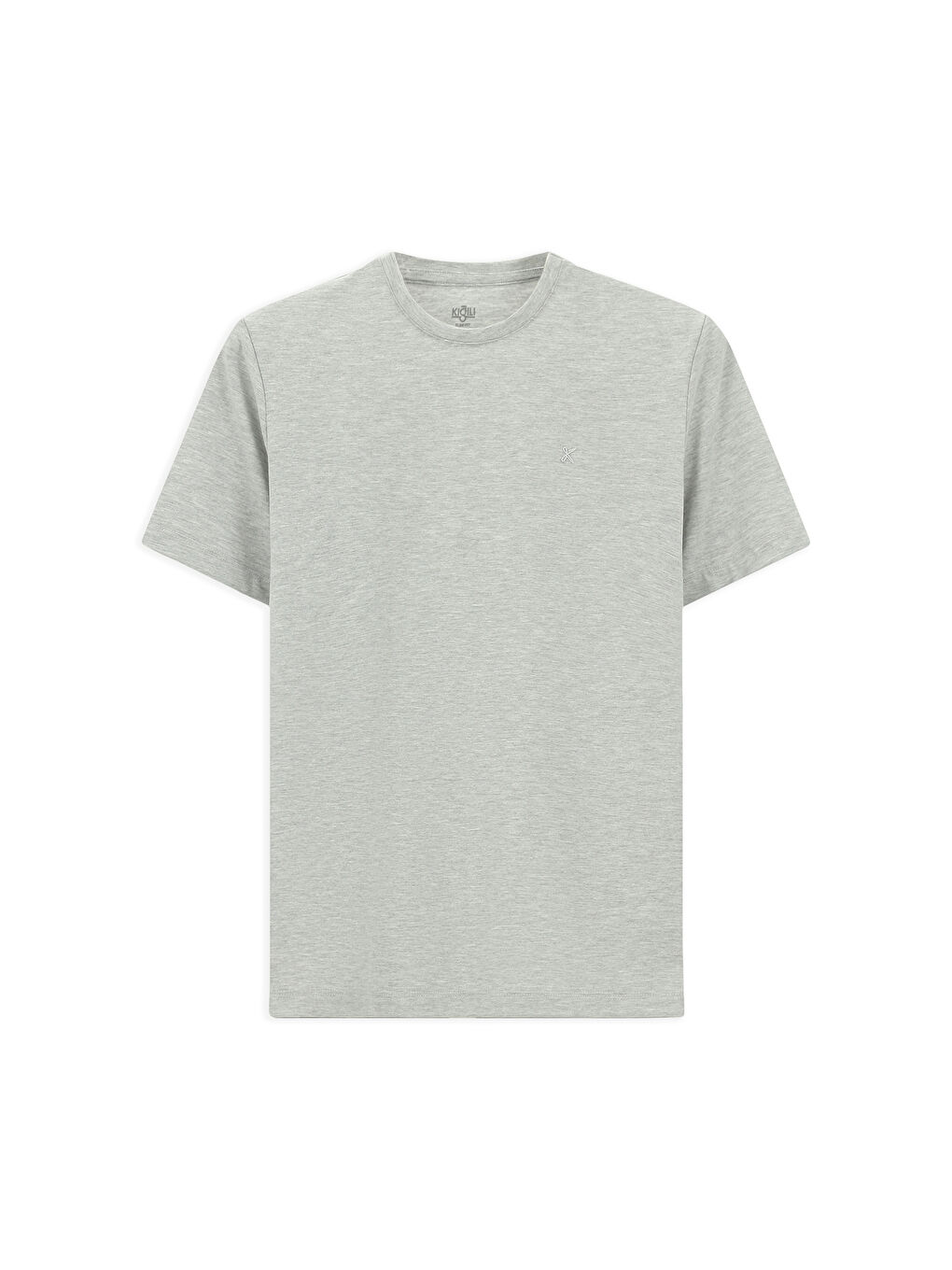 Gri Bisiklet Yaka Slim Fit Dar Kesim Süprem Pamuklu Tişört-6