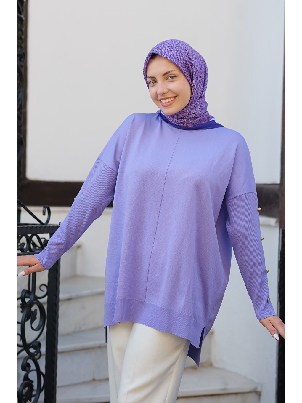 Locco Moda Lila Kolları Düğme Detaylı Tunik Lila - 2