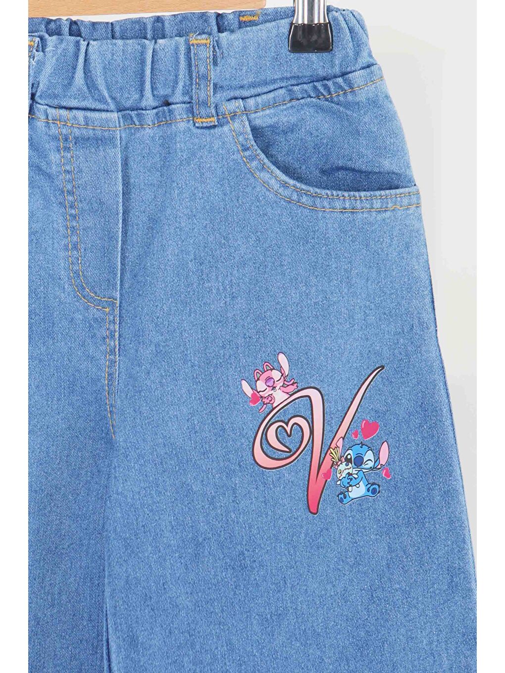 Kız Çocuk Mavi Baskılı Jean Pantolon - 27456-1