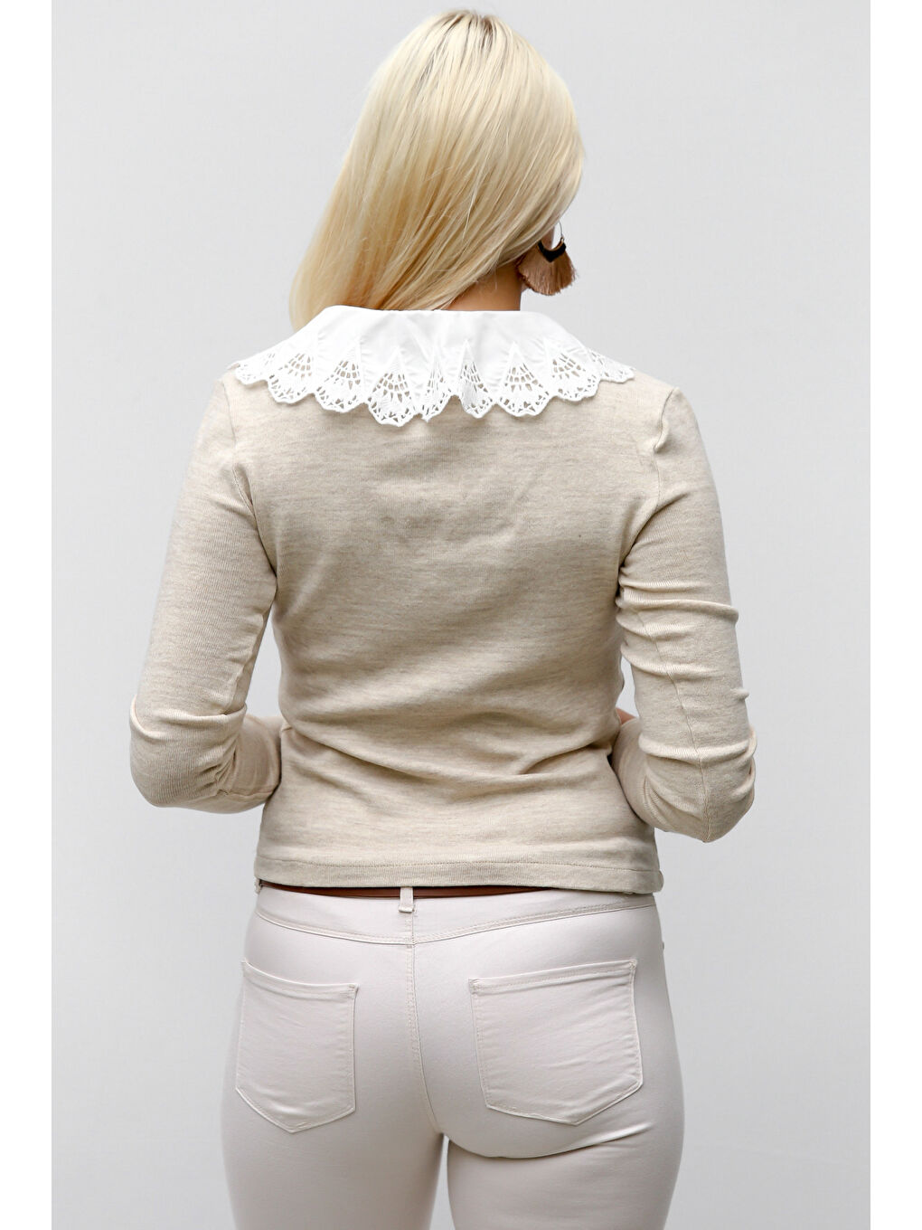 Kadın Siyah Yakasız Uzun Kol Kalın Sargı Nakışlı Regular Fit Casual Dokuma Crop Ceket-9