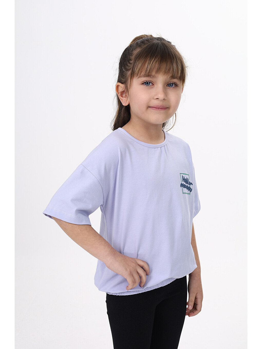 Lila Kız Çocuk Baskılı Tişört-1