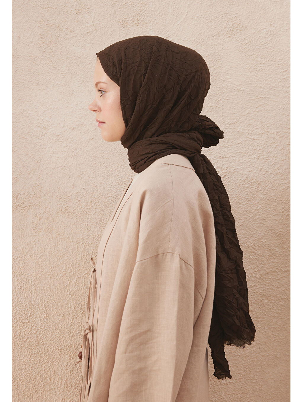 Kahverengi Vual Crash Şal Acı Kahve-1