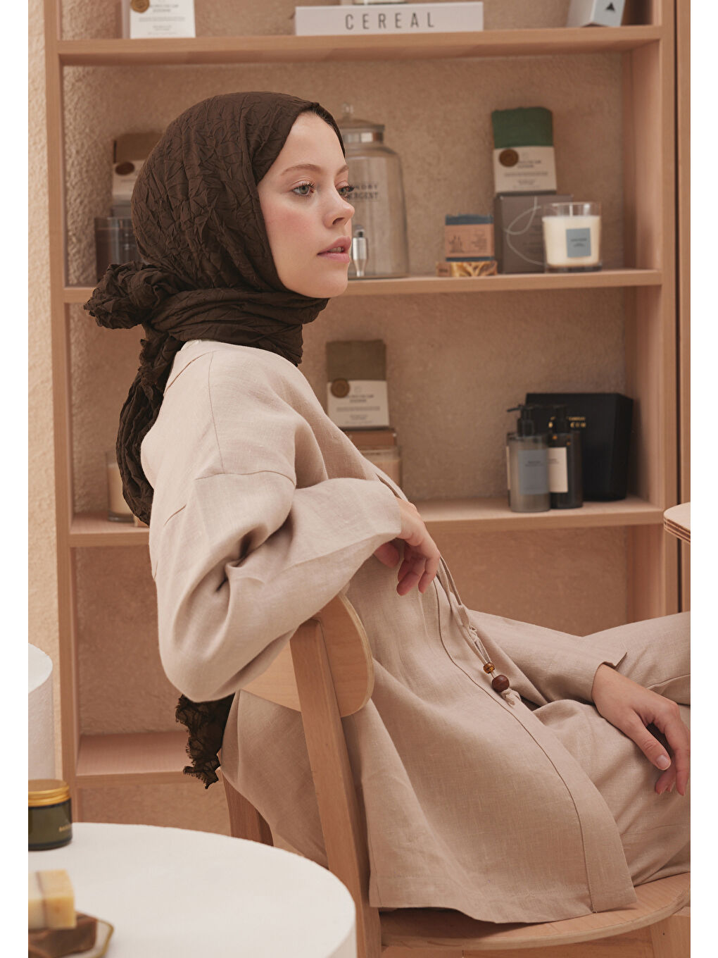 Kahverengi Vual Crash Şal Acı Kahve-3