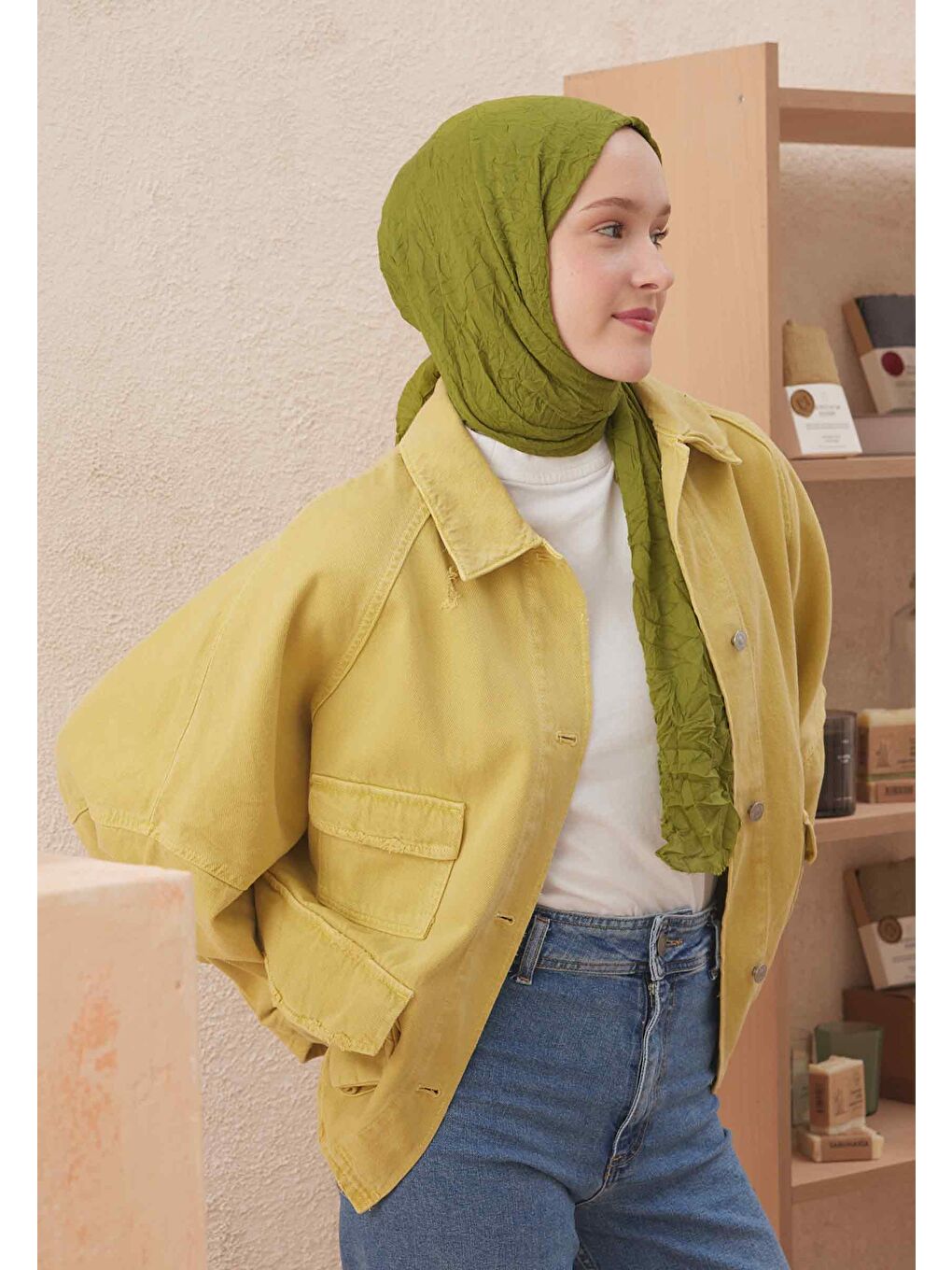 Vual Crash Şal Yağ Yeşili-1
