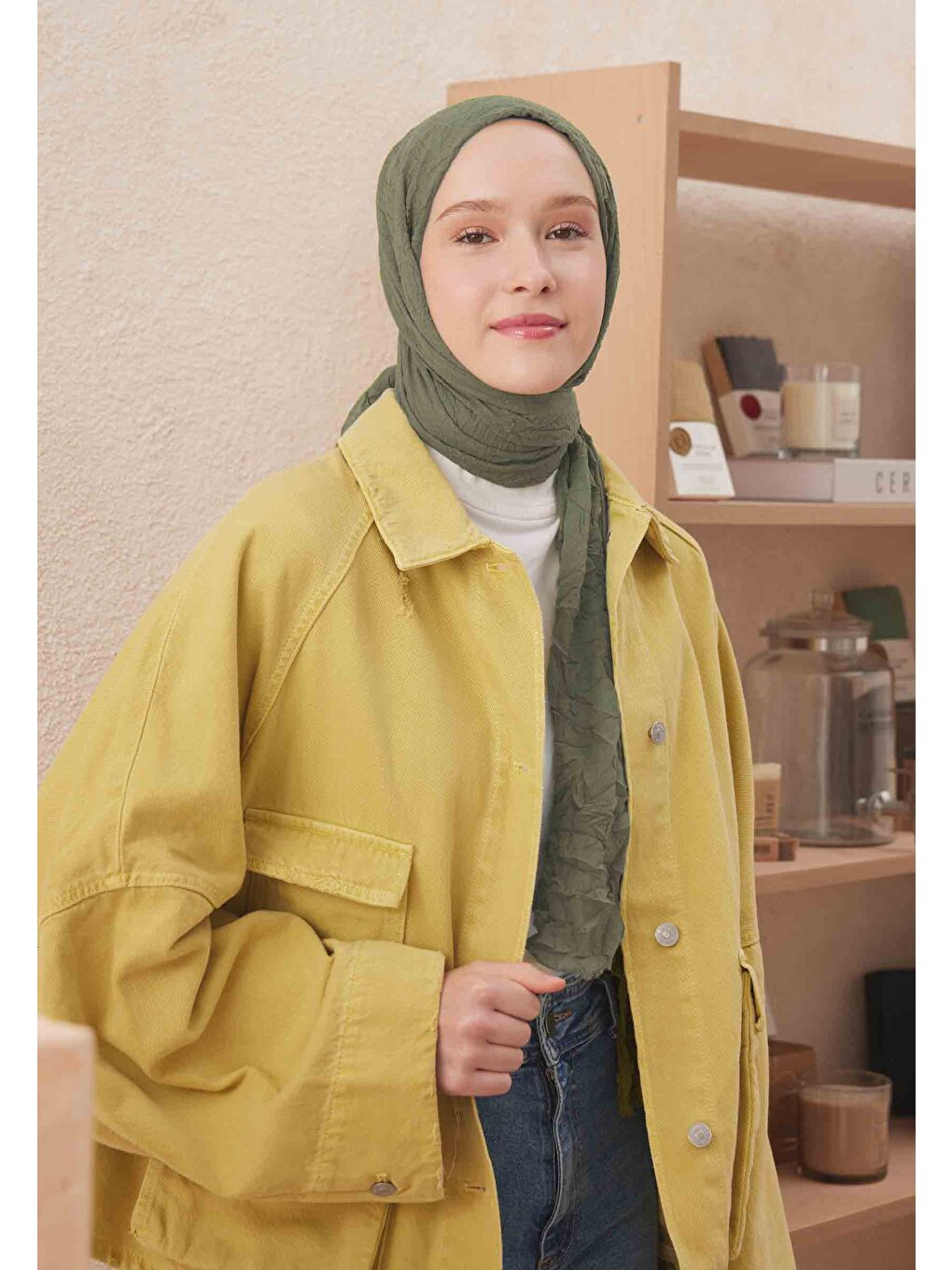 Yeşil Vual Crash Şal Çağla-1